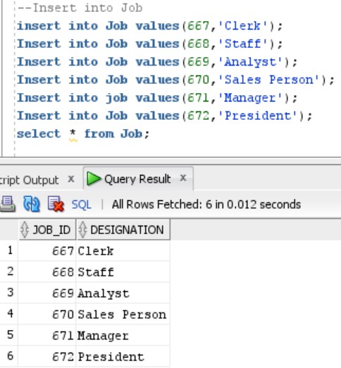 Oracle Insert Query Example